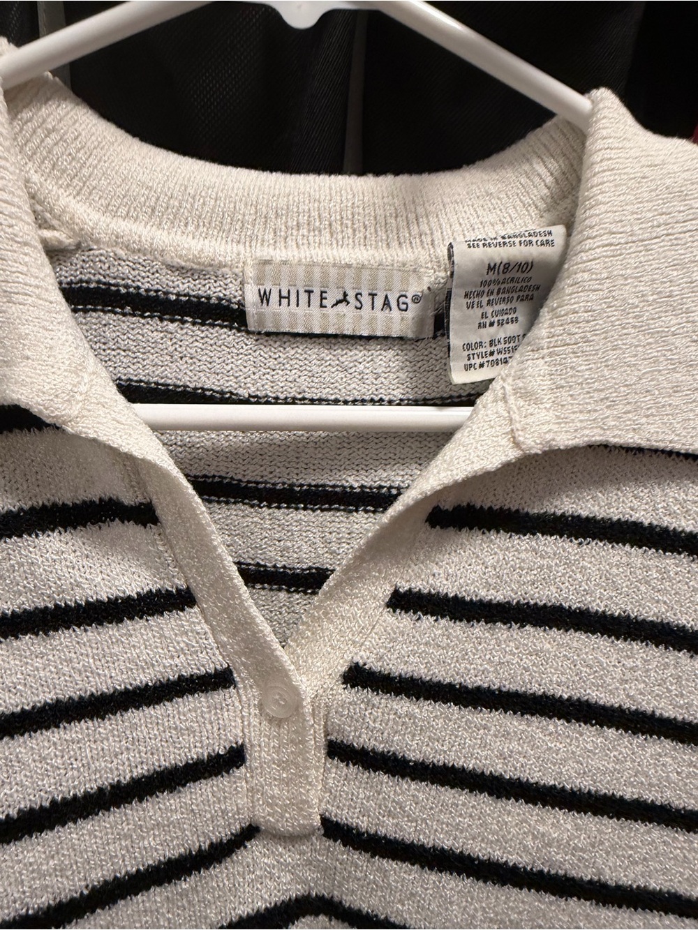White Stag Cream and Black Striped Polo Knit Top - Picture 2 of 3